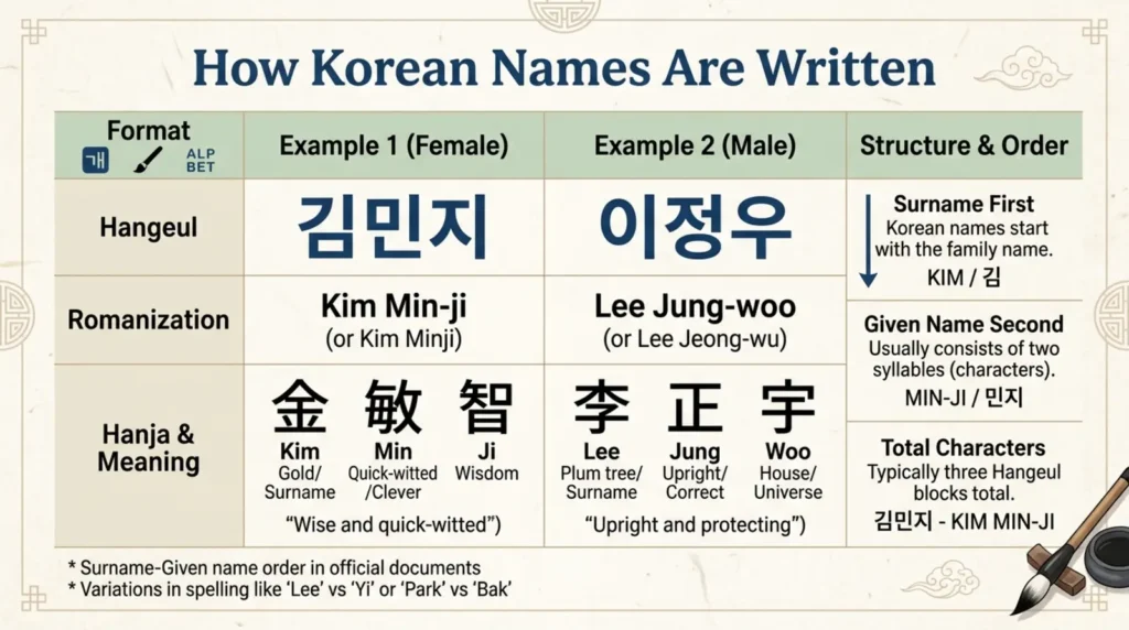 korean names in write